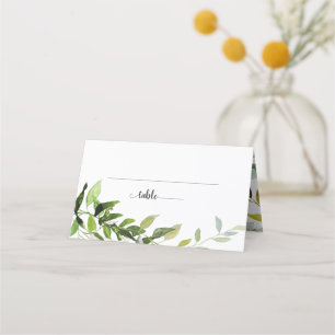 Elegante Wasserfarbe Botanische Grünpflanzen Hochz Platzkarte