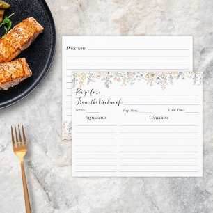 Elegante Wasserfarbe Bunte Florale Rezeptkarte