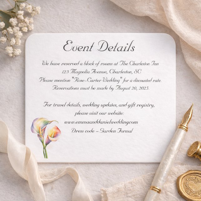 Elegante Wasserfarbe Calla Lilies Romantische Blum Begleitkarte (Von Creator hochgeladen)