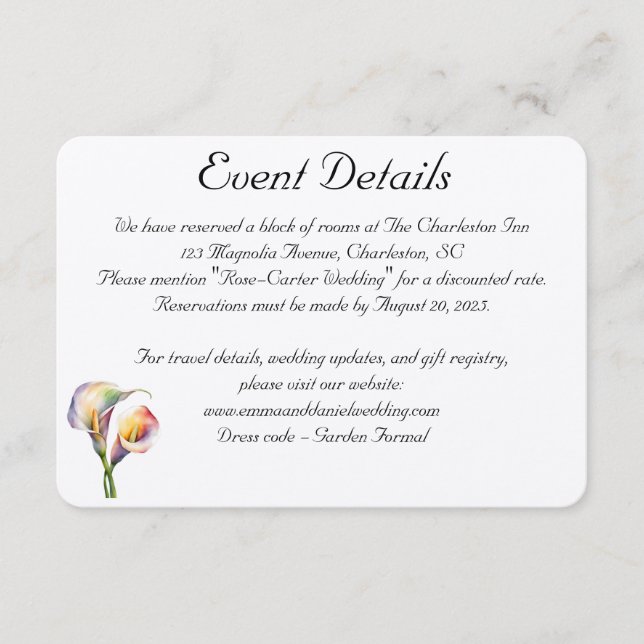 Elegante Wasserfarbe Calla Lilies Romantische Blum Begleitkarte (Vorderseite)