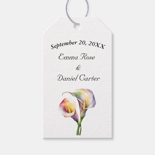 Elegante Wasserfarbe Calla Lilies Romantische Blum Geschenkanhänger (Vorderseite)