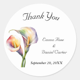 Elegante Wasserfarbe Calla Lilies Romantische Blum Runder Aufkleber