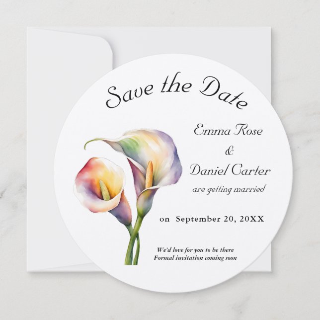 Elegante Wasserfarbe Calla Lilies Romantische Blum Save The Date (Vorderseite)