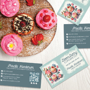 Elegante Wasserfarbe-Cupcake Retro-Blumen Visitenkarte