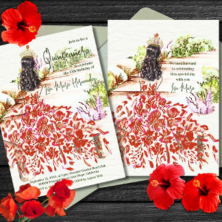 Elegante Wasserfarbe Dreamy Rotes Kleid Quinceañer Einladung