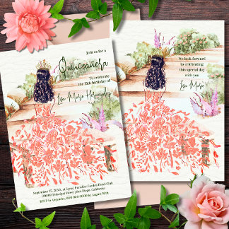 Elegante Wasserfarbe Dreamy Salmon Kleid Quinceañe Einladung