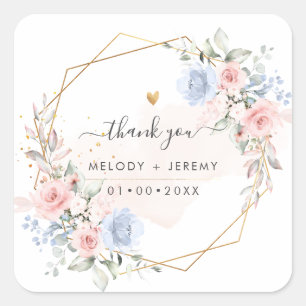 Elegante Wasserfarbe Dusty Blue Blush Pink Vielen Quadratischer Aufkleber