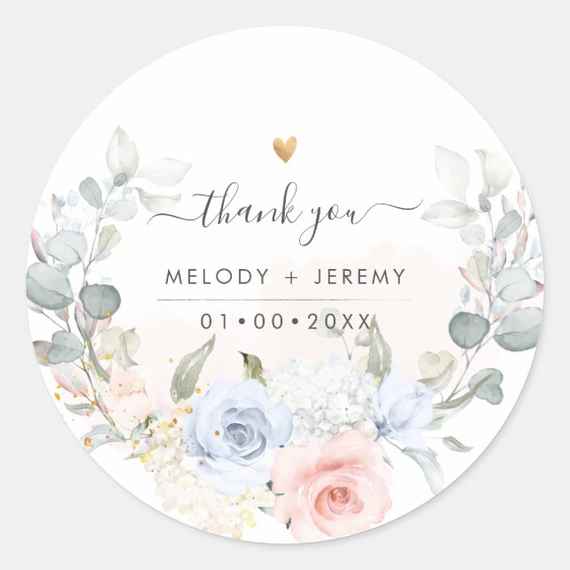 Elegante Wasserfarbe Dusty Blue Blush Pink Vielen  Runder Aufkleber (Vorderseite)