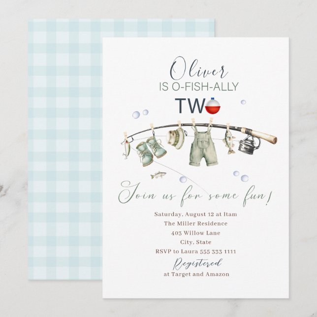Elegante Wasserfarbe Ein kleiner Fischer 2. Geburt Einladung (Vorne/Hinten)