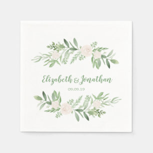 Elegante Wasserfarbe Elfenbeinhochzeit Rose Serviette