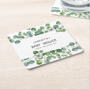 Elegante Wasserfarbe Eukalyptus-Baby-Party Rechteckiger Pappuntersetzer
