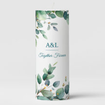 Elegante Wasserfarbe-Eukalyptus-Hochzeitskerze