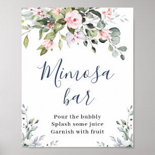 Elegante Wasserfarbe Eukalyptus Mimosa Bar Sign Poster