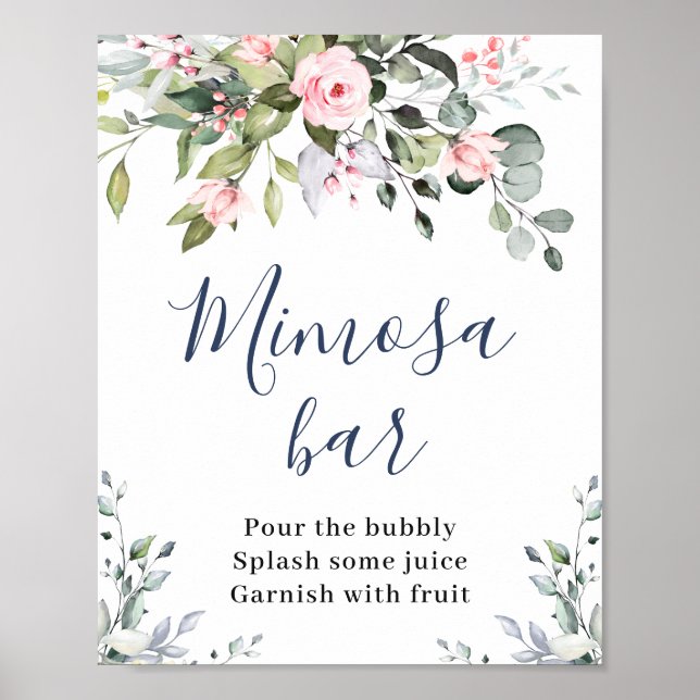 Elegante Wasserfarbe Eukalyptus Mimosa Bar Sign Poster (Vorne)
