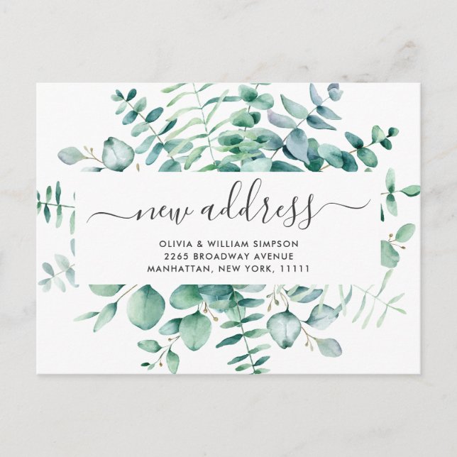 Elegante Wasserfarbe Eukalyptus Moving Ankündigung Postkarte (Vorderseite)