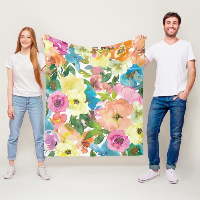Elegante Wasserfarbe Farbenfrohe Frühlingsflora Fleecedecke (Beispiel)