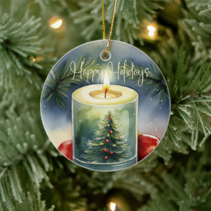 Elegante Wasserfarbe Festlicher Weihnachtsbaum Ker Keramik Ornament