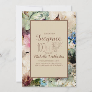 Elegante Wasserfarbe-Floral 100. Geburtstag Einladung
