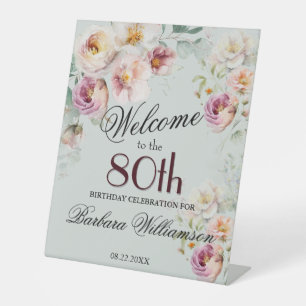 Elegante Wasserfarbe-Floral-80.-Geburtstags-Willko Sockelschild