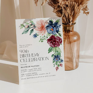 Elegante Wasserfarbe Floral 90. Geburtstag Einladung