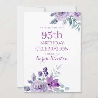 Elegante Wasserfarbe Floral 95. Geburtstag Einladung
