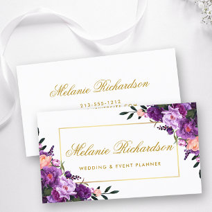 Elegante Wasserfarbe-Floral-Lila-Ultra-Violett-Gol Visitenkarte