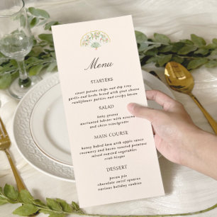 Elegante Wasserfarbe Floral Rokoko Hochzeit Menükarte