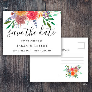 Elegante Wasserfarbe Florale Hochzeit Save the Dat Postkarte