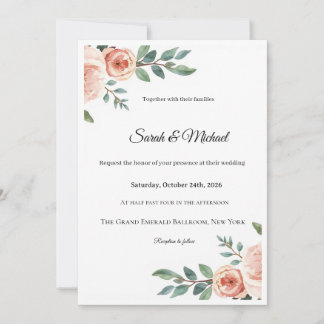 Elegante Wasserfarbe Florale Rosa Rosen Hochzeits 