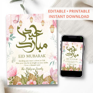 Elegante Wasserfarbe Florale Schmetterlinge Eid Mu Feiertagskarte
