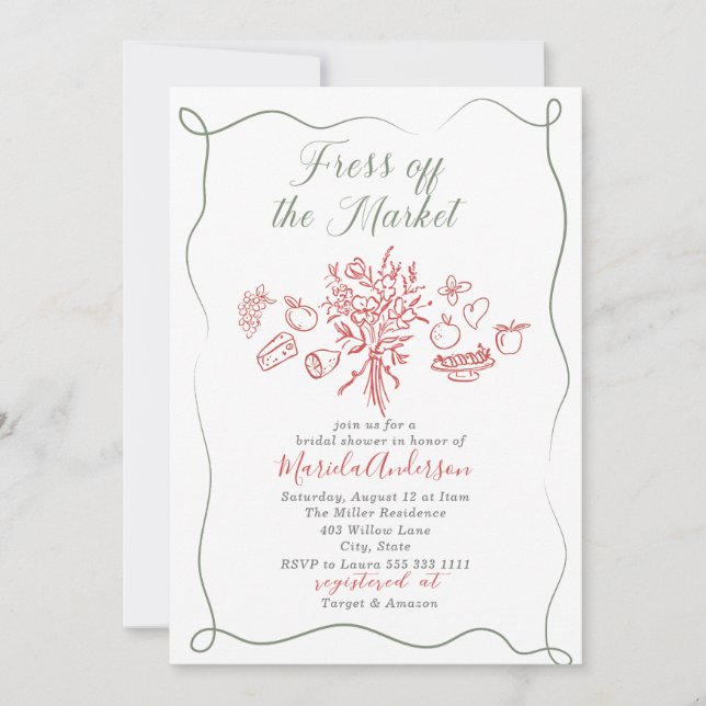 Elegante Wasserfarbe frisch vom Markt Bridal Sh Einladung (Vorderseite)