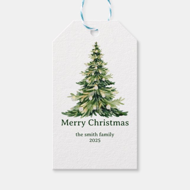 Elegante Wasserfarbe Frohe Weihnachtsbaum Non-Foto Geschenkanhänger (Vorderseite)