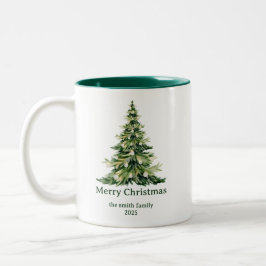 Elegante Wasserfarbe Frohe Weihnachtsbaum Non-Foto Zweifarbige Tasse