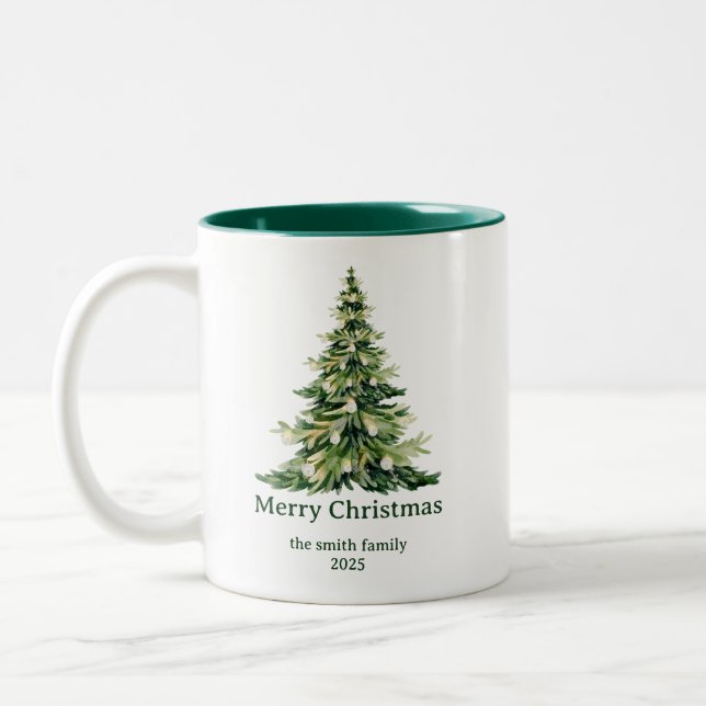 Elegante Wasserfarbe Frohe Weihnachtsbaum Non-Foto Zweifarbige Tasse (Links)