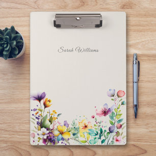 Elegante Wasserfarbe Frühlingsblumen Klemmbrett