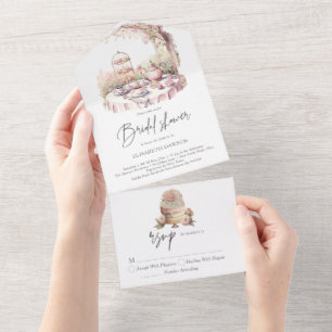 Elegante Wasserfarbe Garten-Braut-Party RSVP All In One Einladung