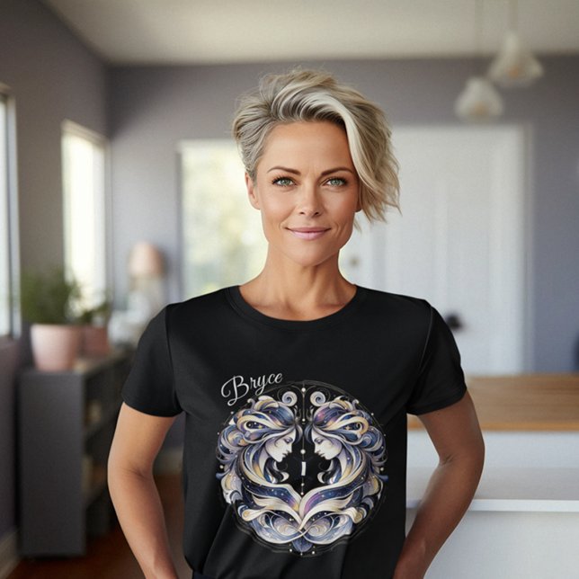 Elegante Wasserfarbe Gemini Zodiac Custom T-Shirt (Von Creator hochgeladen)