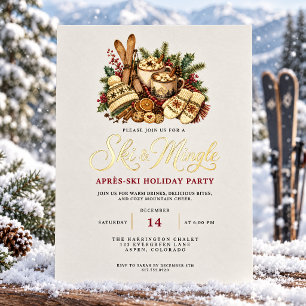 Elegante Wasserfarbe Gold Ski- und Mingle-After-Sk Folien Feiertagskarte