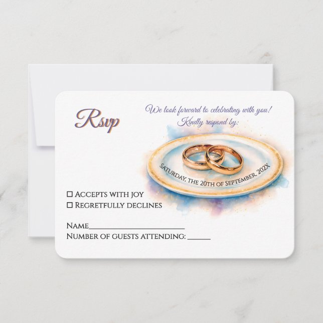 Elegante Wasserfarbe Goldene Rose Hochzeiten RSVP Karte (Vorderseite)