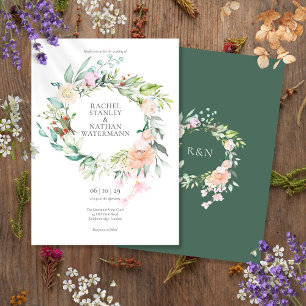 Elegante Wasserfarbe Grün Florale Hochzeit Einladung