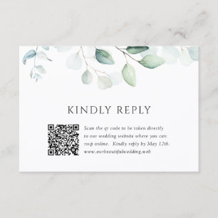 Elegante Wasserfarbe-Grün-QR-Code-Hochzeit RSVP Karte