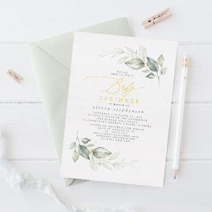 Elegante Wasserfarbe Grün und Gold Baby Sprinkle Folieneinladung
