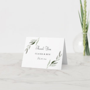 Elegante Wasserfarbe Grüne Blatt Hochzeit Danke