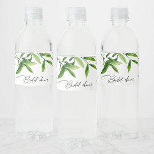 Elegante Wasserfarbe Grünzeug Blätter Brautparty Wasserflaschenetikett