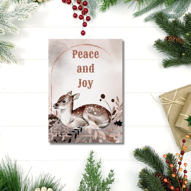 Elegante Wasserfarbe Hirsche Frieden und Freude We Karte (Elegant Watercolor Peace and Joy Christmas Card)
