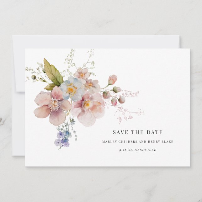 Elegante Wasserfarbe Hochzeit mit Blumen Save the  Date (Vorderseite)