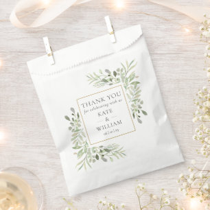 Elegante Wasserfarbe-Hochzeitsgunstbeutel mit Grün Geschenktütchen