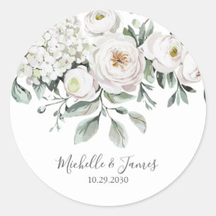 Elegante Wasserfarbe Hortensie Rose Blumige Hochze Runder Aufkleber