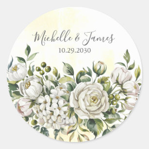 Elegante Wasserfarbe Hortensie Rose Blumige Hochze Runder Aufkleber