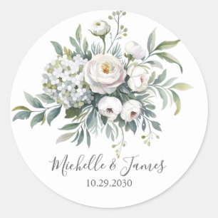 Elegante Wasserfarbe Hortensie Rose Blumige Hochze Runder Aufkleber